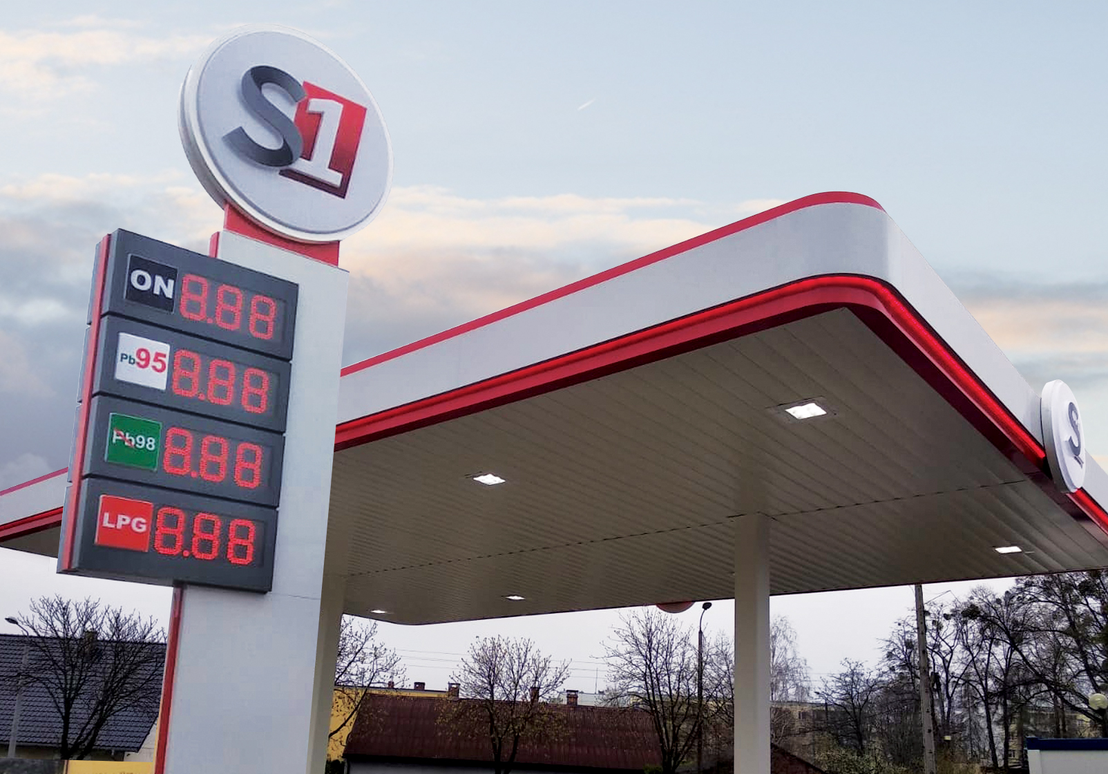 pylon cenowy i wiata stacji paliw