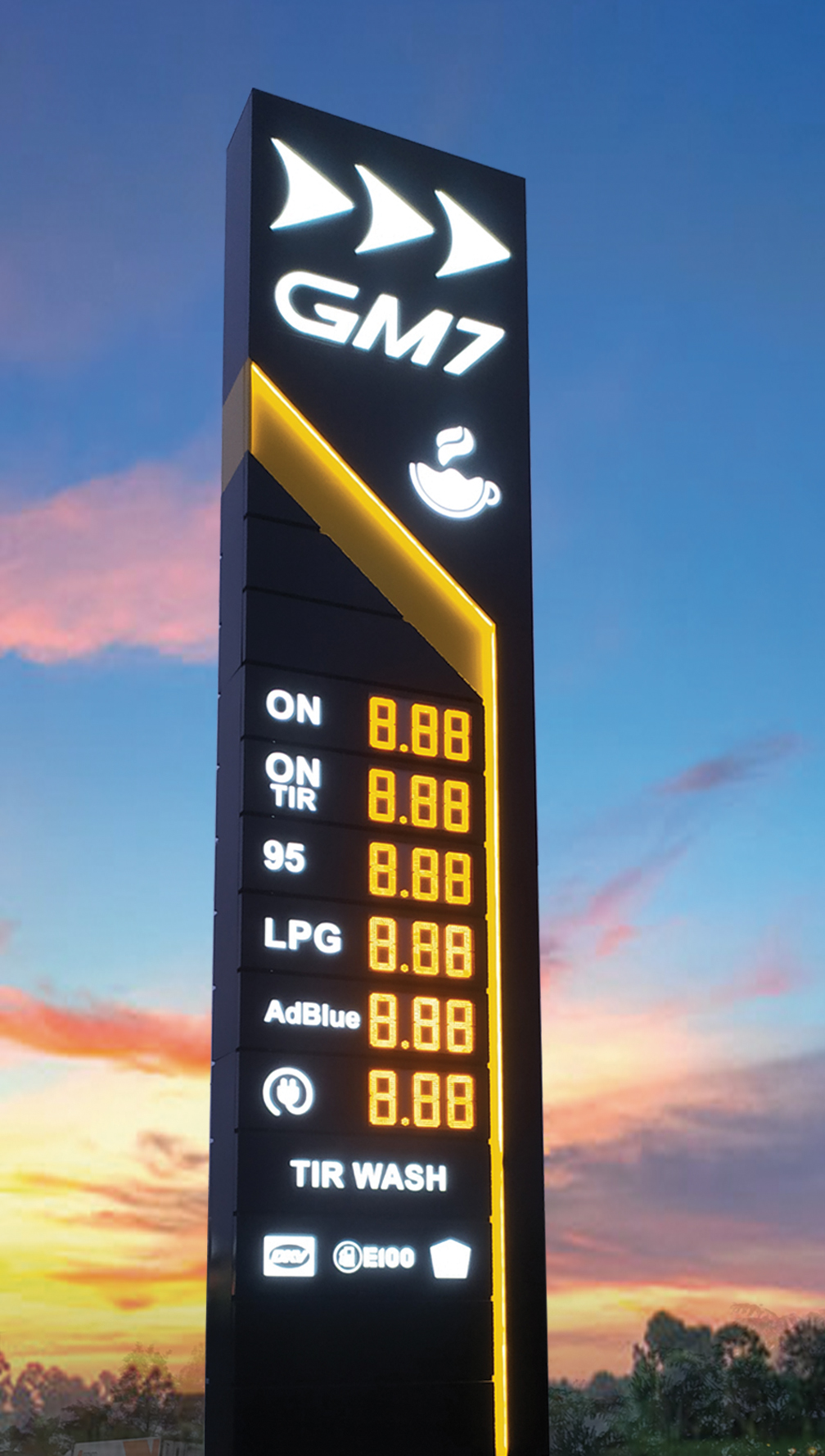 pylon cenowy z podświetlanymi cenami paliw