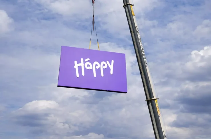 Logo Happy wiszące na wysięgniku