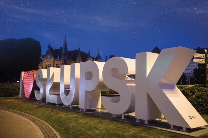 litery 3D z nazwą miasta